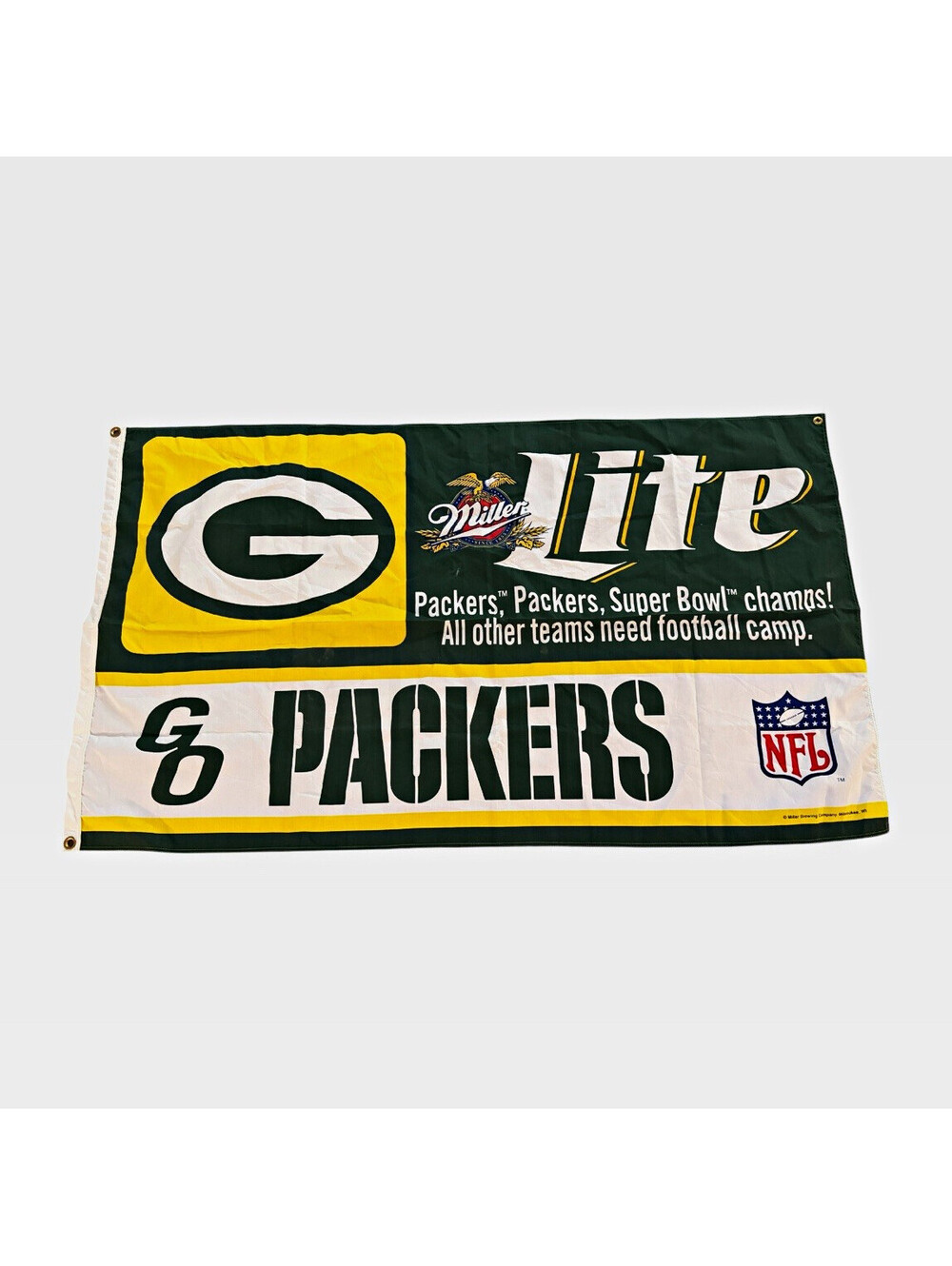 Miller Lite Green Bay Packers Super Bowl Champs NFL Football Flag White 3x5โ